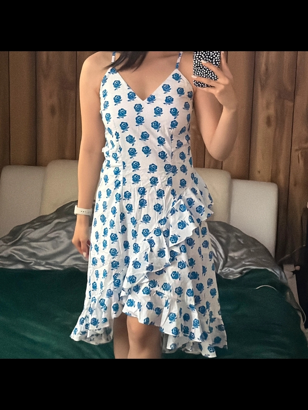 Kenzo White Midi Dress with Blue Rose Print